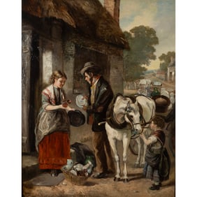 English School, Cottage Scene, oil