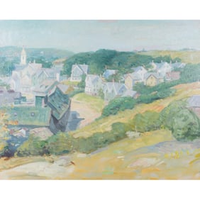 Frank Duveneck, Meadow Village View, oil