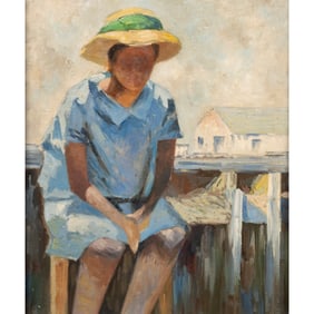 Provincetown School, Figure in Blue with Mudhead, oil