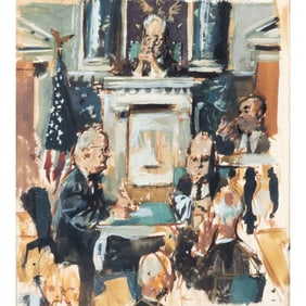 Jack Levine, Court Hearing, gouache