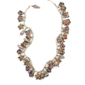 *Algerian Coral, Enamel, Silver Necklace.