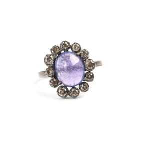 Tanzanite, Diamond, Blackened Sterling Silver Ring.