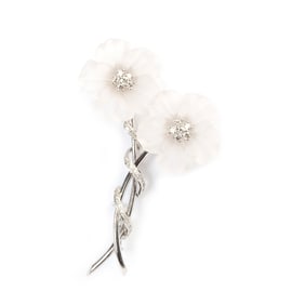 Rock Crystal Quartz, Diamond, 18k Gold Flower Brooch.