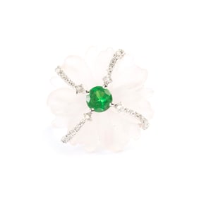 Tsavorite Garnet, Quartz, Diamond, 14k White Gold Ring.