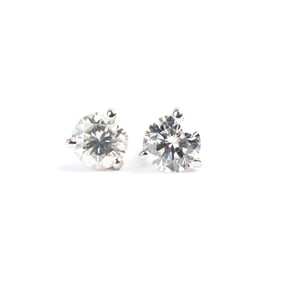 Pair of Diamond, 14k White Gold Stud Earrings.