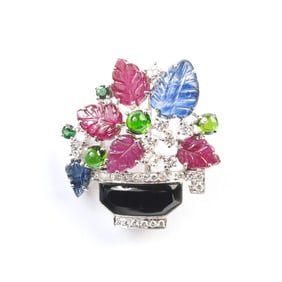 In the Style of Cartier Tutti Frutti Multi-Stone Brooch