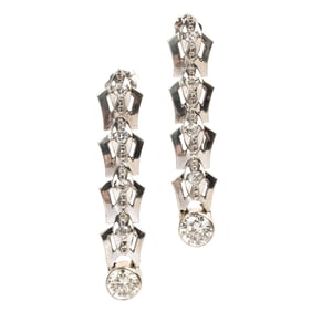 Pair of Diamond, 14k White Gold Earrings.