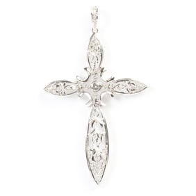 Diamond, 18k White Gold Cross Pendant.