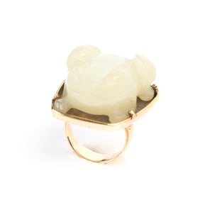 Mutton Fat Jade, 14k Yellow Gold Ring.