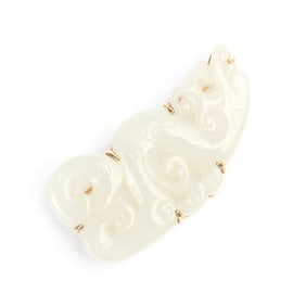 Mutton Fat Jade, 14k Yellow Gold Brooch.