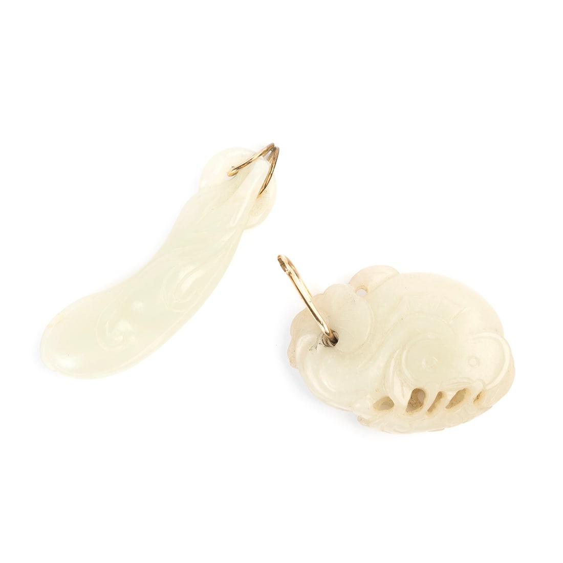 Two Mutton Fat Jade, 14k Yellow Gold, Metal Pendants. (1 of 3)