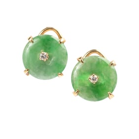 Gump's Jadeite Jade, Diamond, 18k Yellow Gold Ear Clips