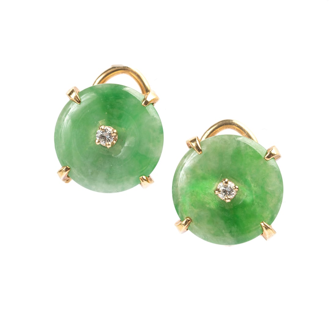 Gump's Jadeite Jade, Diamond, 18k Yellow Gold Ear Clips (1 of 4)