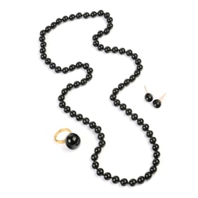Black Jade, Yellow Gold Jewelry Suite.