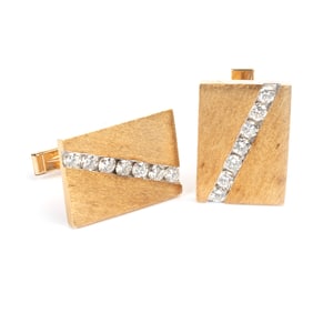 Pair of Diamond, 14k Yellow Gold Cufflinks.