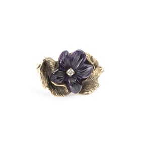 Carved Amethyst, Diamond, 14k Yellow Gold Ring.