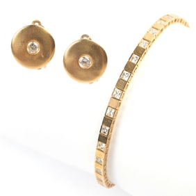 Colorless Stone, 14k Yellow Gold Jewelry Suite.