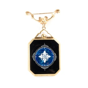 Vintage Enamel, 14k Yellow Gold Locket Brooch.