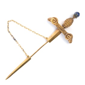 Victorian Lapis lazuli, 18k Yellow Gold Jabot Pin.