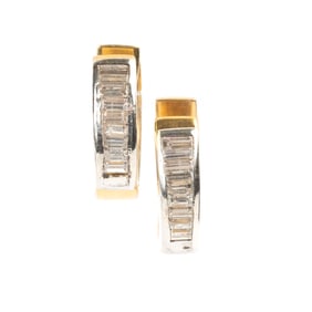 Pair of Diamond, 14k Gold Hoop Earrings.