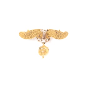 Victorian Etruscan Revival 14k Yellow Gold Brooch.