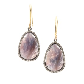 Fancy Sapphire, Diamond, Silver, 18k Gold Earrings.