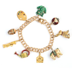 Enamel, Diamond, 14k Yellow Gold, Metal Charm Bracelet.