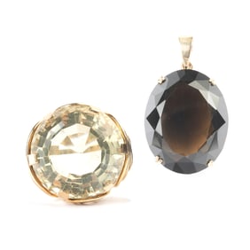 Two Quartz, 14k Yellow Gold Jewelry Items.