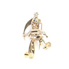 Multi-Stone, Diamond, 18k Gold Arabian Swordsman Brooch