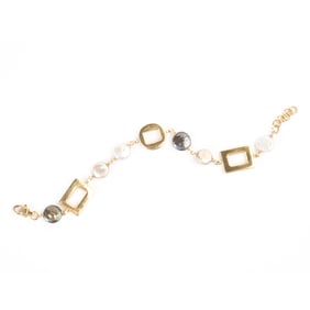 Freshwater Cultured Pearl, 14k Yellow Gold Bracelet.