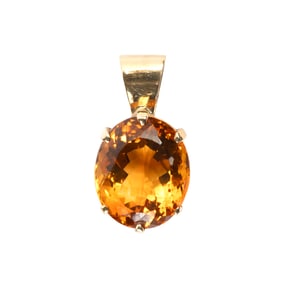 Citrine, 14k Yellow Gold Pendant.