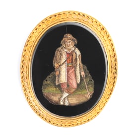 Victorian Etruscan Micromosaic, 18k Yellow Gold Brooch.