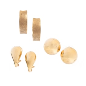 Collection of Three Pairs of 14k Yellow Gold Ear Clips.