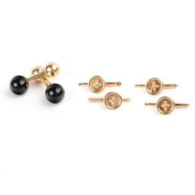 Gent's Tiffany & Co. Black Onyx, 14k Gold Dress Set.