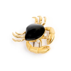 Gump's Black Onyx, Diamond, 18k Yellow Gold Crab Brooch