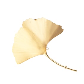 Diamond, 18k Yellow Gold Ginkgo Leaf Brooch.