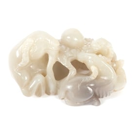 A Chinese Carved Jade 'Ram' Group