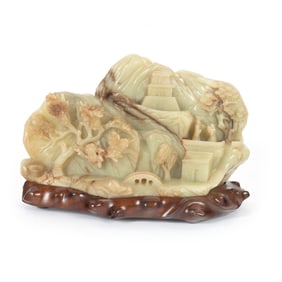 A Finely Carved Chinese Jade Boulder and Base