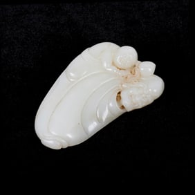 Large Carved White Jade 'Lohan' Toggle