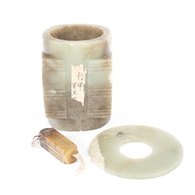Two Archaistic Jade Cong and a Bi Disc