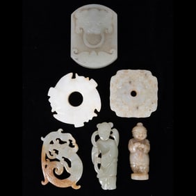 Group of Six Assorted Chinese Carved Jade Pendants
