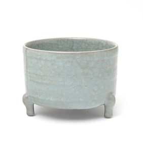 A Celadon Porcelain Tripod Censer with Box