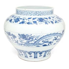A Large Blue and White Porcelain 'Dragon' Jar