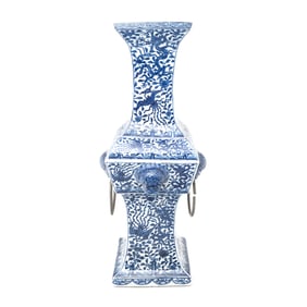 Wanli Blue and White Dragon Gu Type Vase with Box