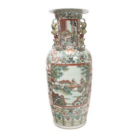 Large Famille Rose Porcelain Baluster Vase with Handles