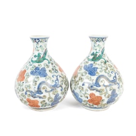 Pair of Chinese Doucai Porcelain 'Dragon' Vases