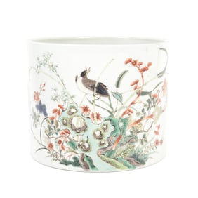Chinese Famille-Verte 'Birds and Floral' Brushpot