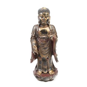 A Large Chinese Gilt Lacquered Stand Figure of Buddha