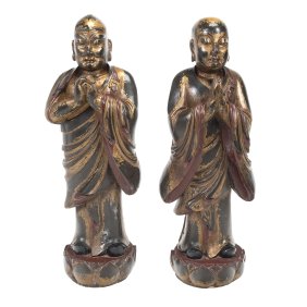Two Chinese Gilt Lacquered Standing Buddhist Figures