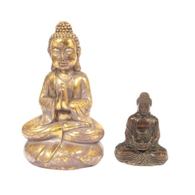 Two Chinese Carved and Gilt Wooden Buddha Statues